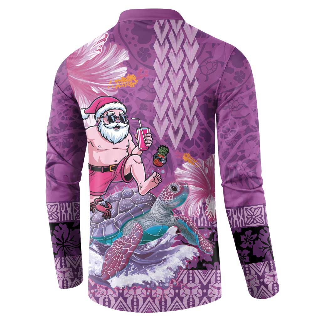 Hawaii Mele Kalikimaka Button Sweatshirt Funny Santa with Tribal Tattoos Kakau Purple Color LT03 - Polynesian Pride