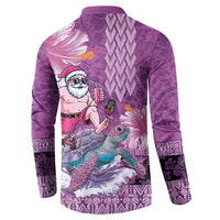 Hawaii Mele Kalikimaka Button Sweatshirt Funny Santa with Tribal Tattoos Kakau Purple Color LT03 - Polynesian Pride
