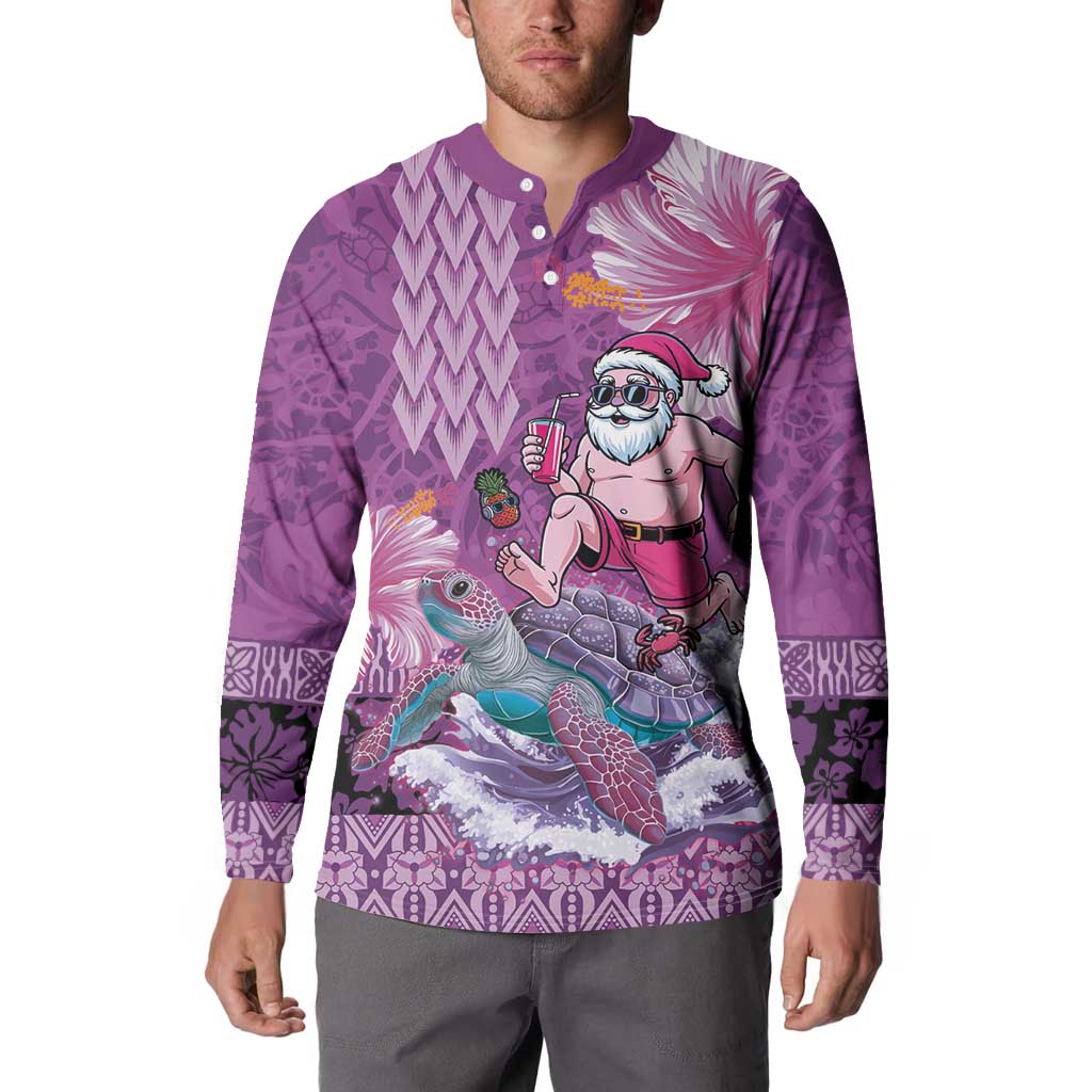 Hawaii Mele Kalikimaka Button Sweatshirt Funny Santa with Tribal Tattoos Kakau Purple Color LT03 - Polynesian Pride
