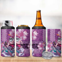 Hawaii Mele Kalikimaka 4 in 1 Can Cooler Tumbler Funny Santa with Tribal Tattoos Kakau Purple Color LT03 - Polynesian Pride