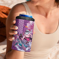 Hawaii Mele Kalikimaka 4 in 1 Can Cooler Tumbler Funny Santa with Tribal Tattoos Kakau Purple Color LT03 - Polynesian Pride
