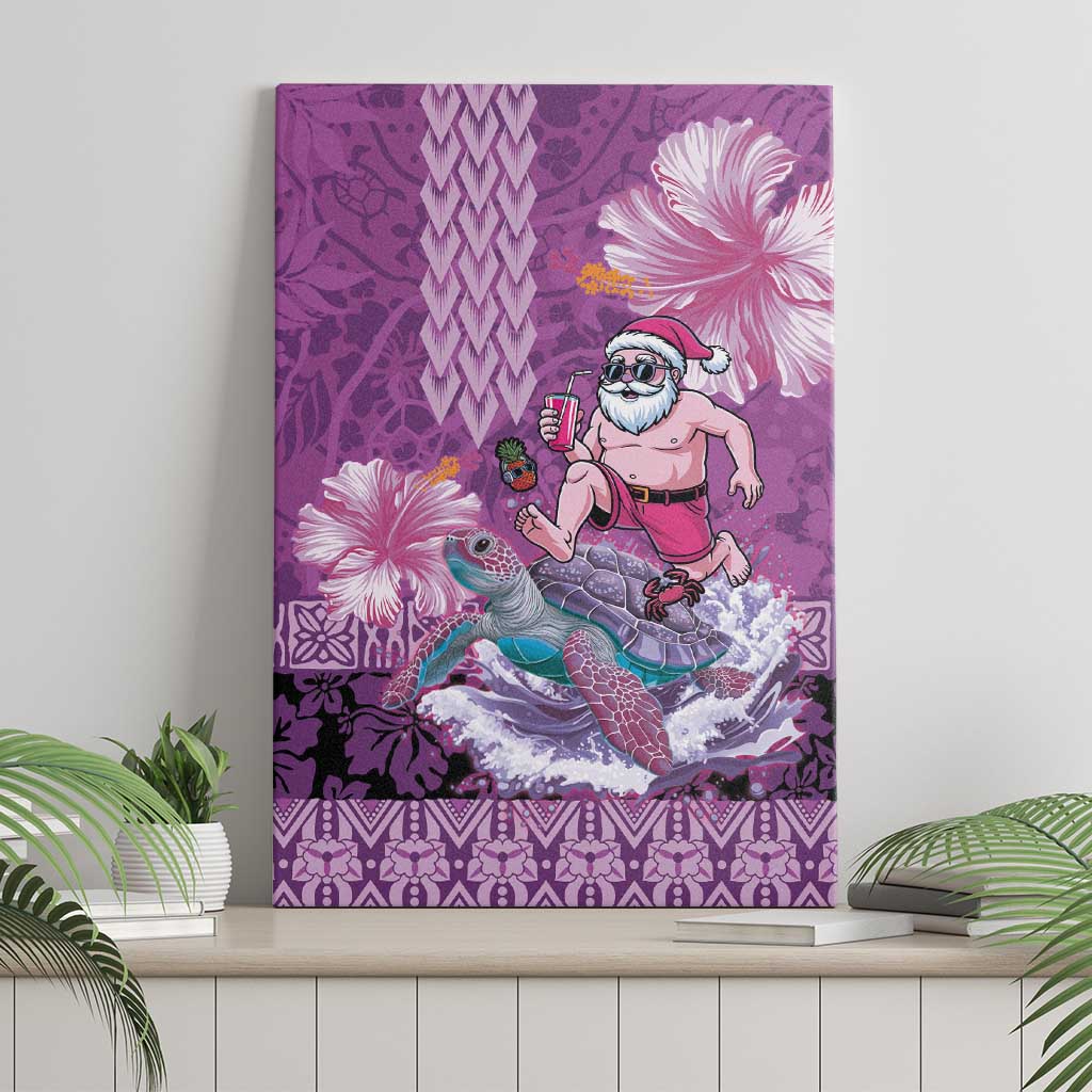 Hawaii Mele Kalikimaka Canvas Wall Art Funny Santa with Tribal Tattoos Kakau Purple Color LT03 - Polynesian Pride
