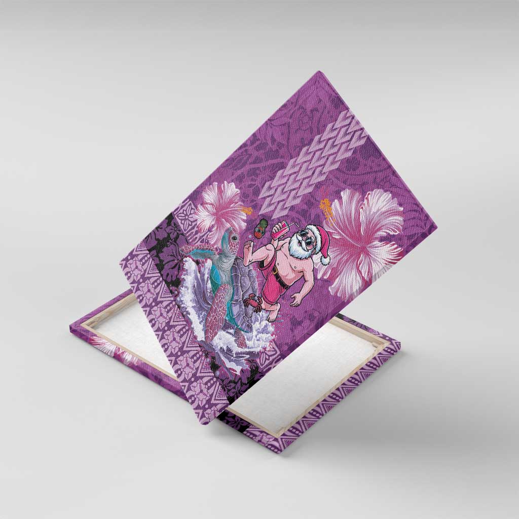 Hawaii Mele Kalikimaka Canvas Wall Art Funny Santa with Tribal Tattoos Kakau Purple Color LT03 With Frame Purple - Polynesian Pride