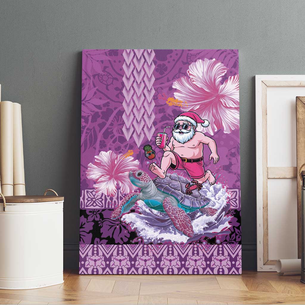 Hawaii Mele Kalikimaka Canvas Wall Art Funny Santa with Tribal Tattoos Kakau Purple Color LT03 - Polynesian Pride