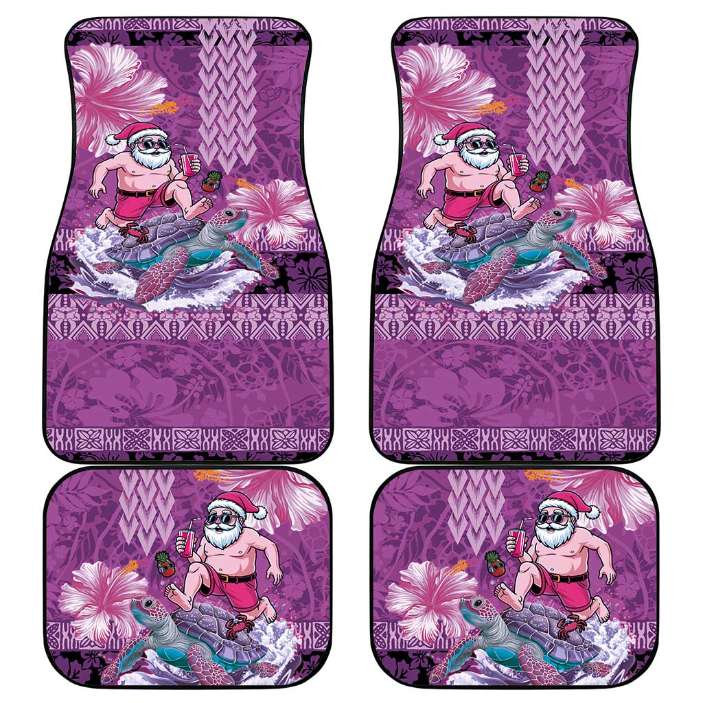 Hawaii Mele Kalikimaka Car Mats Funny Santa with Tribal Tattoos Kakau Purple Color LT03 - Polynesian Pride