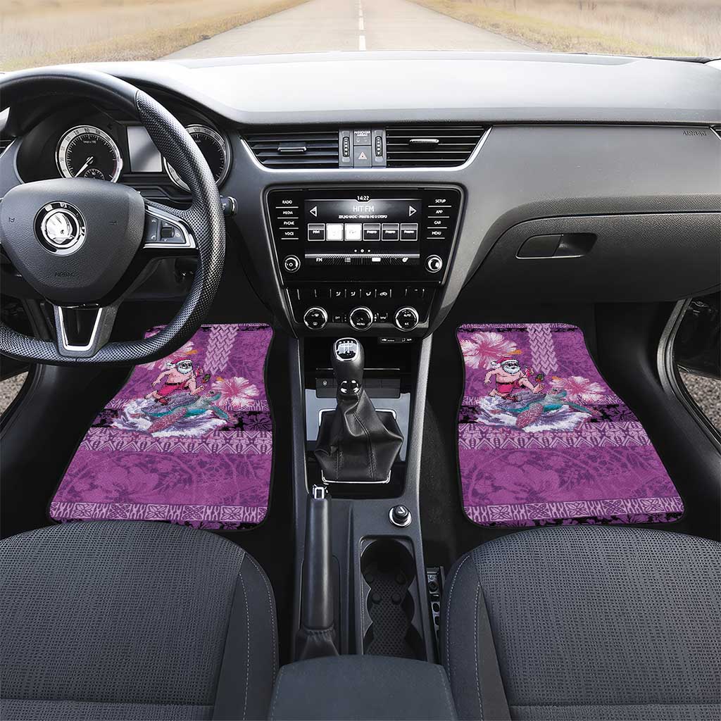 Hawaii Mele Kalikimaka Car Mats Funny Santa with Tribal Tattoos Kakau Purple Color LT03 Set 2pcs - Front Purple - Polynesian Pride