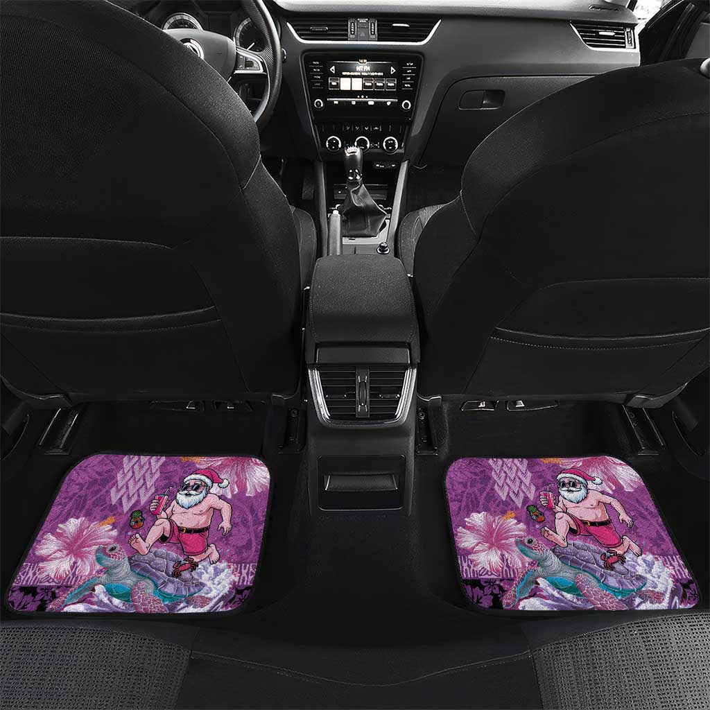 Hawaii Mele Kalikimaka Car Mats Funny Santa with Tribal Tattoos Kakau Purple Color LT03 Set 2pcs - Back Purple - Polynesian Pride