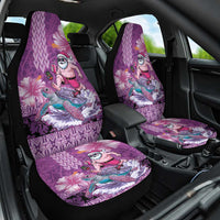Hawaii Mele Kalikimaka Car Seat Cover Funny Santa with Tribal Tattoos Kakau Purple Color LT03 One Size Purple - Polynesian Pride
