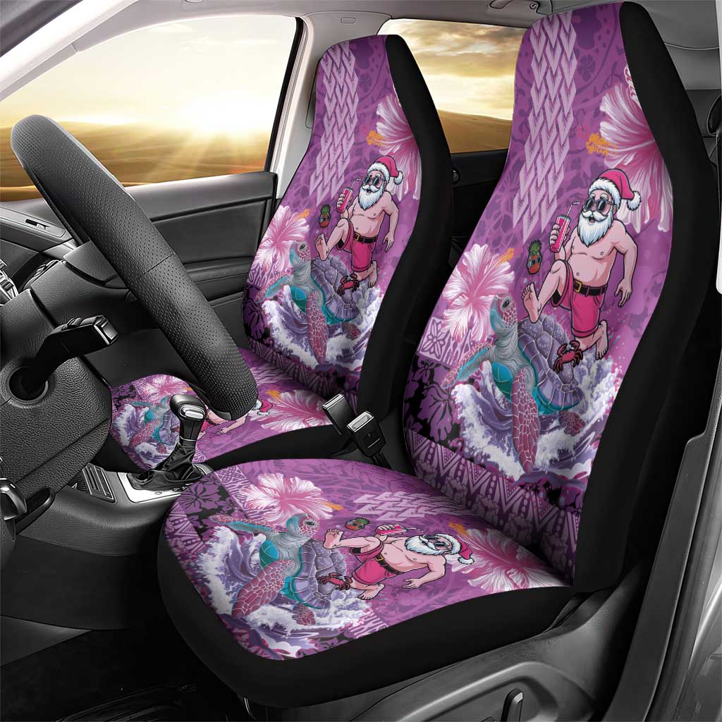 Hawaii Mele Kalikimaka Car Seat Cover Funny Santa with Tribal Tattoos Kakau Purple Color LT03 - Polynesian Pride