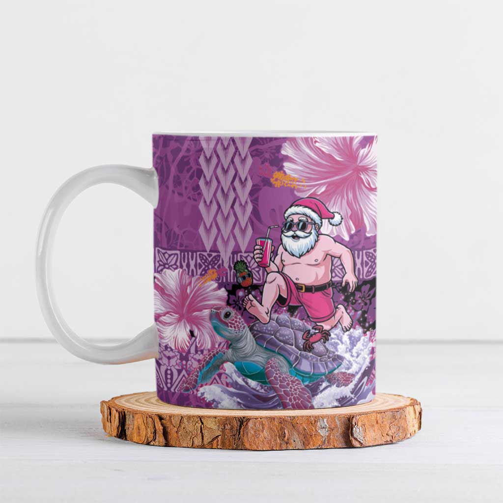 Hawaii Mele Kalikimaka Ceramic Mug Funny Santa with Tribal Tattoos Kakau Purple Color LT03 Purple - Polynesian Pride