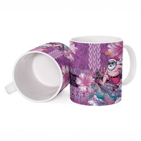 Hawaii Mele Kalikimaka Ceramic Mug Funny Santa with Tribal Tattoos Kakau Purple Color LT03 - Polynesian Pride