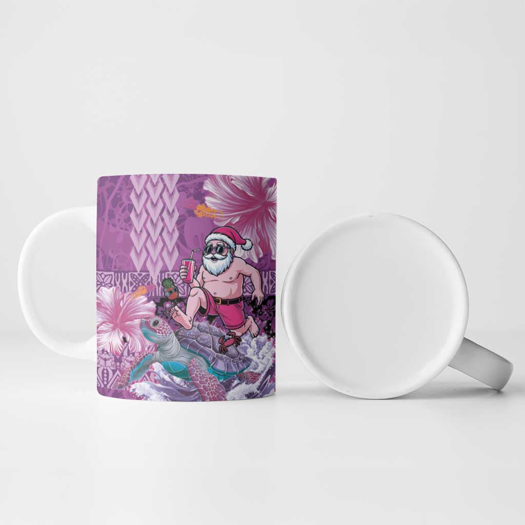 Hawaii Mele Kalikimaka Ceramic Mug Funny Santa with Tribal Tattoos Kakau Purple Color LT03 - Polynesian Pride