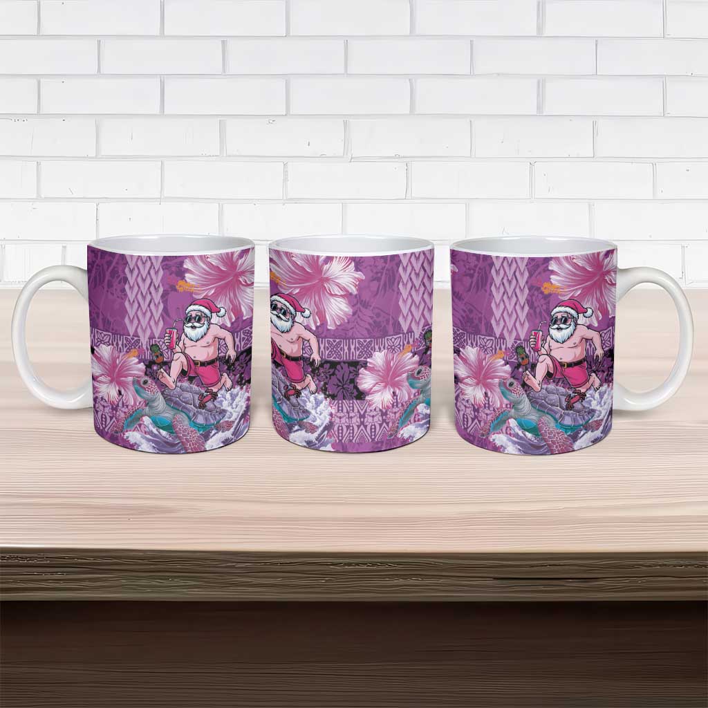 Hawaii Mele Kalikimaka Ceramic Mug Funny Santa with Tribal Tattoos Kakau Purple Color LT03 - Polynesian Pride