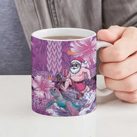Hawaii Mele Kalikimaka Ceramic Mug Funny Santa with Tribal Tattoos Kakau Purple Color LT03 - Polynesian Pride