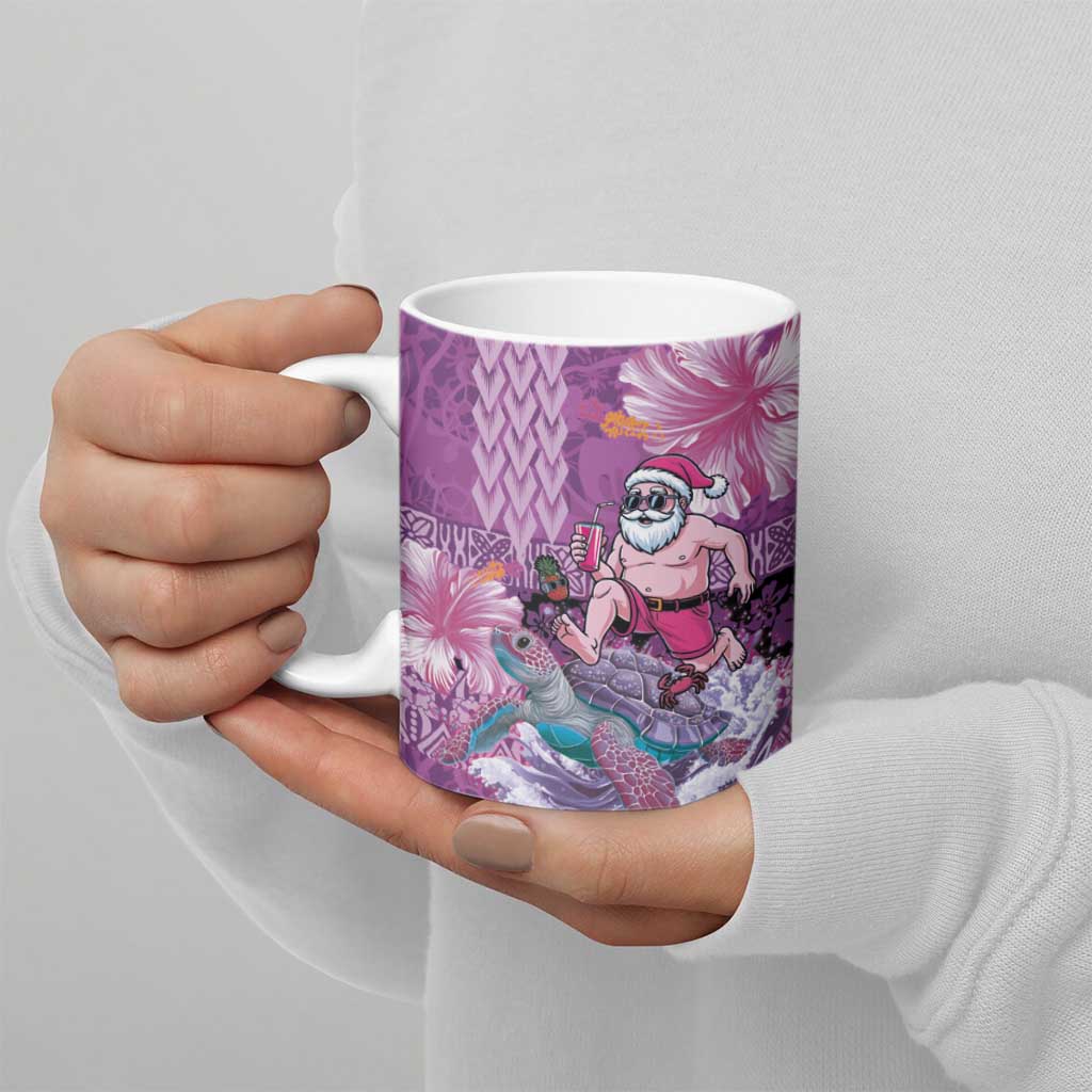 Hawaii Mele Kalikimaka Ceramic Mug Funny Santa with Tribal Tattoos Kakau Purple Color LT03 - Polynesian Pride