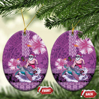 Hawaii Mele Kalikimaka Ceramic Ornament Funny Santa with Tribal Tattoos Kakau Purple Color LT03 Oval Purple - Polynesian Pride