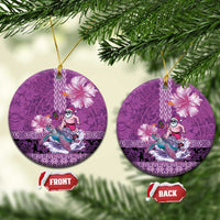 Hawaii Mele Kalikimaka Ceramic Ornament Funny Santa with Tribal Tattoos Kakau Purple Color LT03 Circle Purple - Polynesian Pride