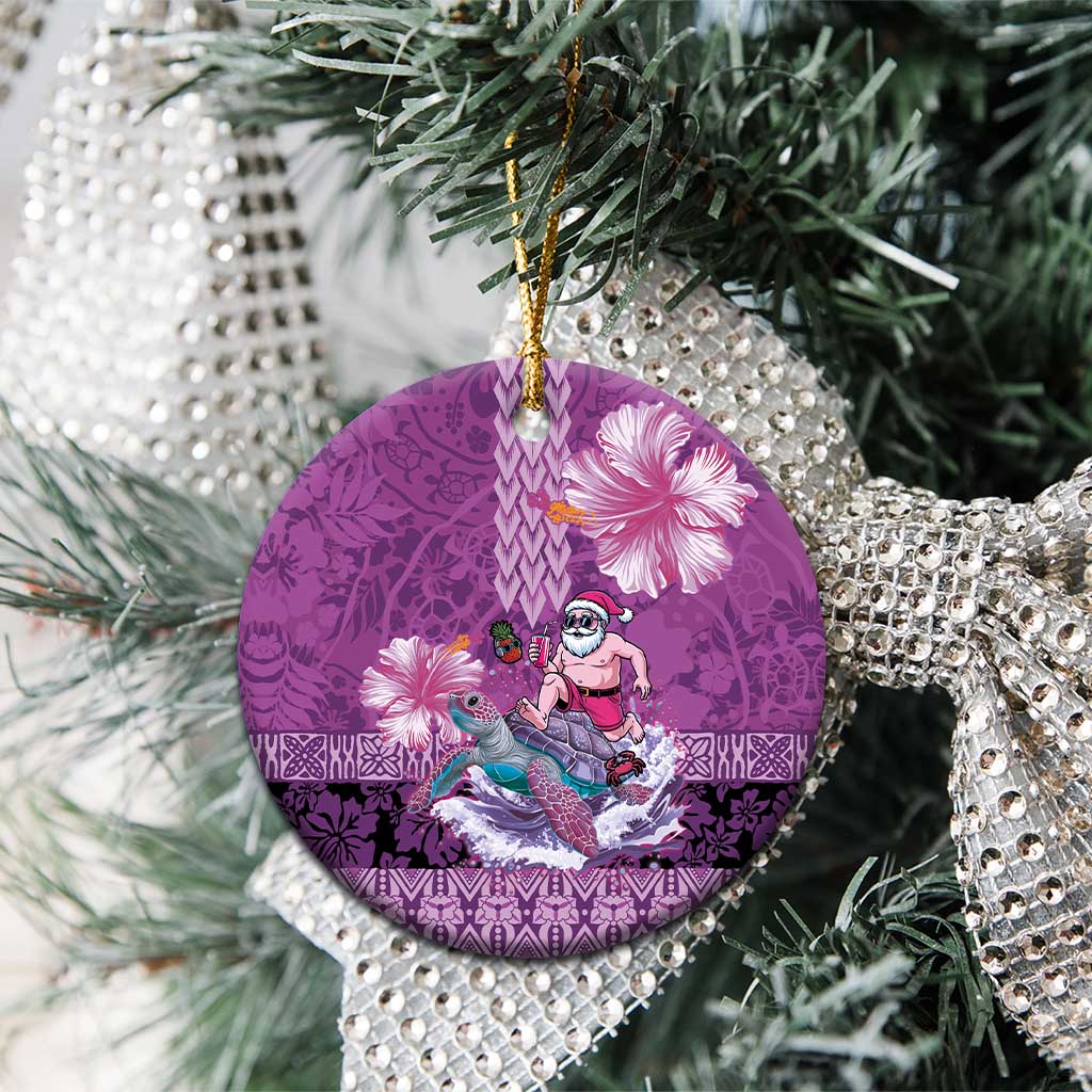 Hawaii Mele Kalikimaka Ceramic Ornament Funny Santa with Tribal Tattoos Kakau Purple Color LT03 - Polynesian Pride