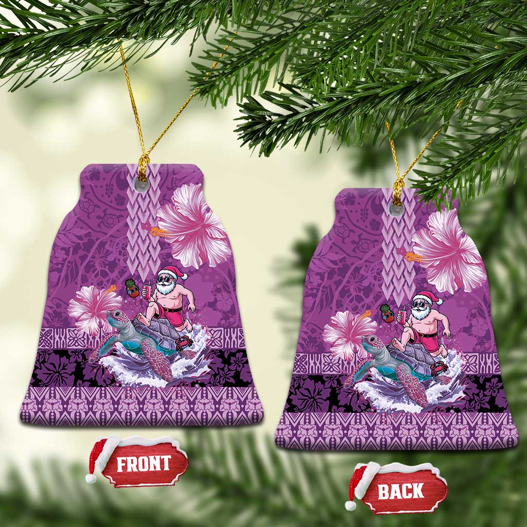 Hawaii Mele Kalikimaka Ceramic Ornament Funny Santa with Tribal Tattoos Kakau Purple Color LT03 Bell Flake Purple - Polynesian Pride