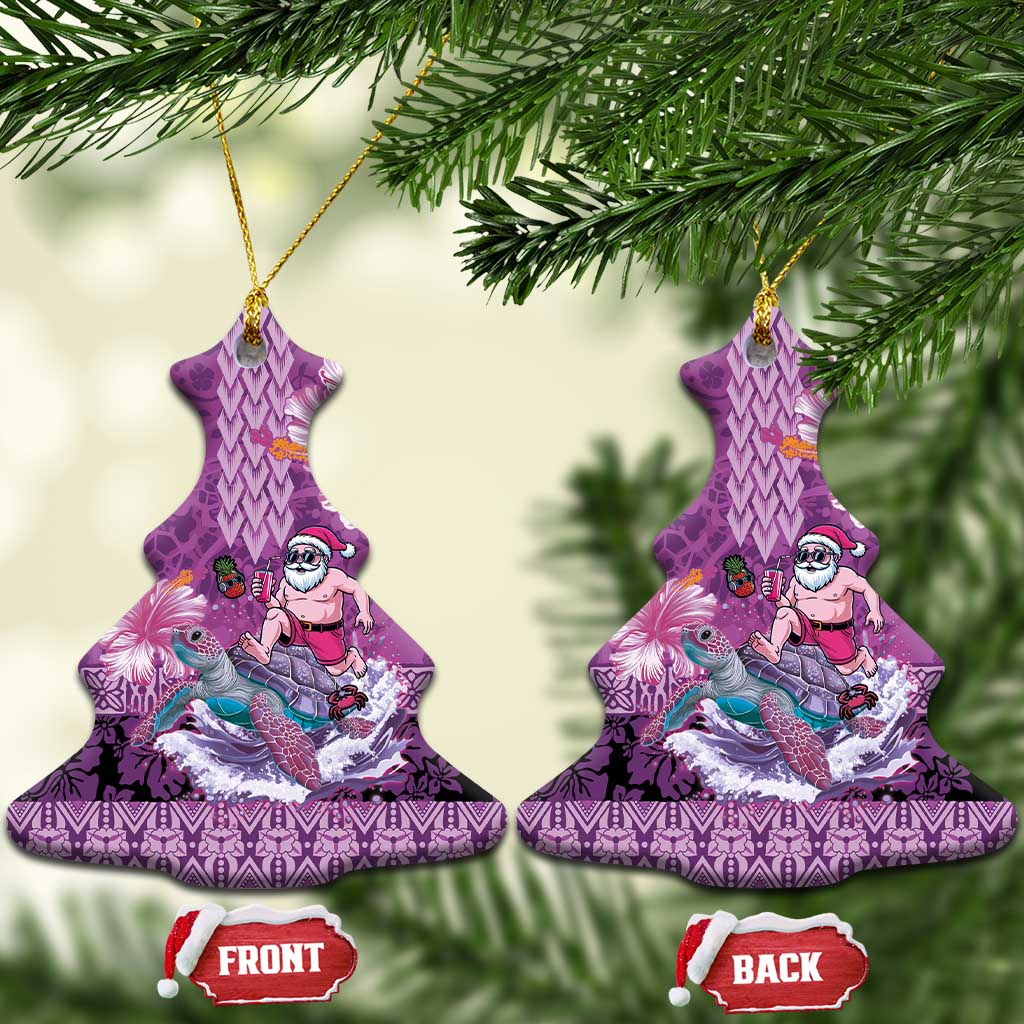 Hawaii Mele Kalikimaka Ceramic Ornament Funny Santa with Tribal Tattoos Kakau Purple Color LT03 Christmas Tree Purple - Polynesian Pride