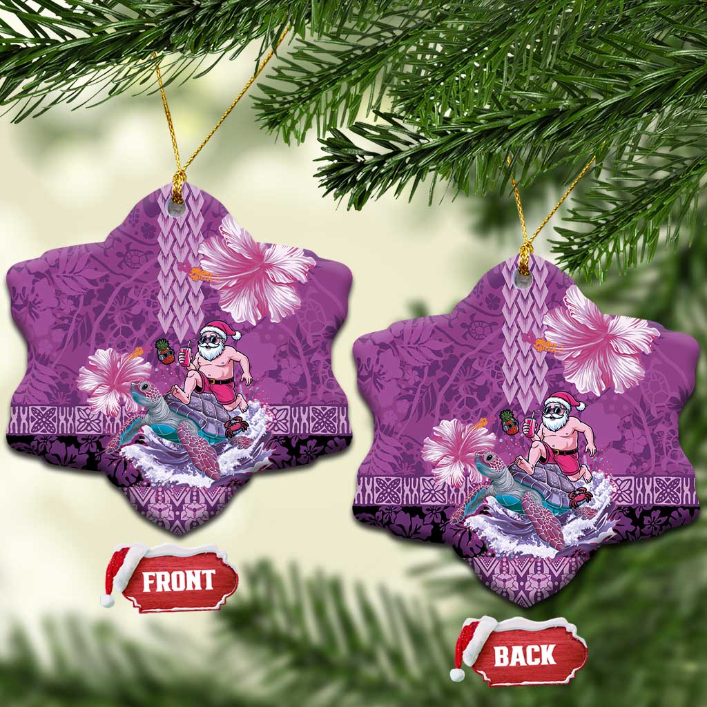 Hawaii Mele Kalikimaka Ceramic Ornament Funny Santa with Tribal Tattoos Kakau Purple Color LT03 Snow Flake Purple - Polynesian Pride