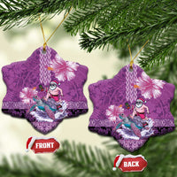 Hawaii Mele Kalikimaka Ceramic Ornament Funny Santa with Tribal Tattoos Kakau Purple Color LT03 Snow Flake Purple - Polynesian Pride