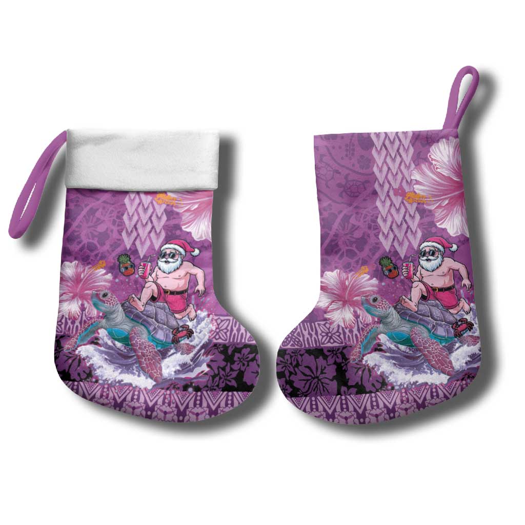 Hawaii Mele Kalikimaka Christmas Stocking Funny Santa with Tribal Tattoos Kakau Purple Color LT03 - Polynesian Pride