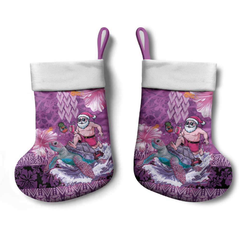 Hawaii Mele Kalikimaka Christmas Stocking Funny Santa with Tribal Tattoos Kakau Purple Color LT03 - Polynesian Pride