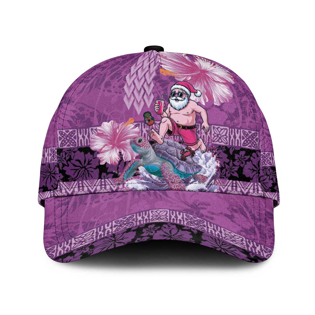 Hawaii Mele Kalikimaka Classic Cap Funny Santa with Tribal Tattoos Kakau Purple Color LT03 Universal Fit Purple - Polynesian Pride