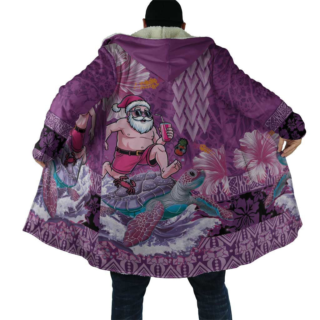 Hawaii Mele Kalikimaka Cloak Funny Santa with Tribal Tattoos Kakau Purple Color LT03 - Polynesian Pride
