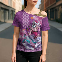 Hawaii Mele Kalikimaka Cross Shoulder Shirt Funny Santa with Tribal Tattoos Kakau Purple Color LT03 - Polynesian Pride