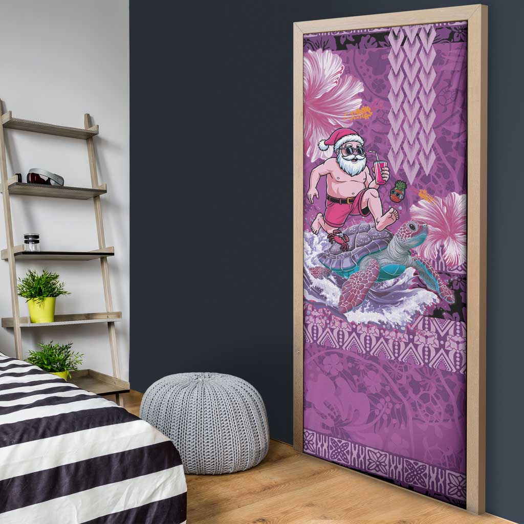 Hawaii Mele Kalikimaka Door Cover Funny Santa with Tribal Tattoos Kakau Purple Color LT03 - Polynesian Pride
