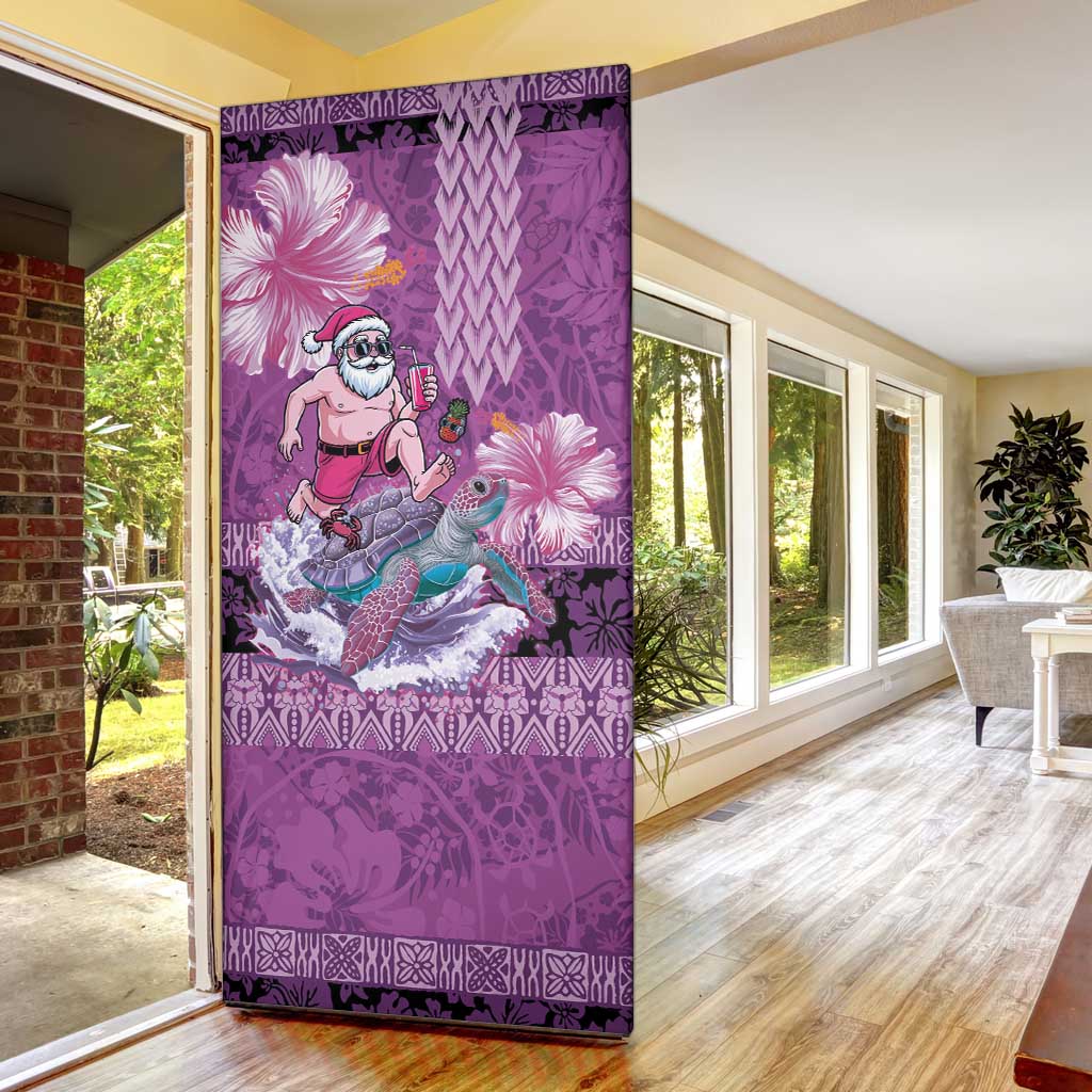 Hawaii Mele Kalikimaka Door Cover Funny Santa with Tribal Tattoos Kakau Purple Color LT03 - Polynesian Pride