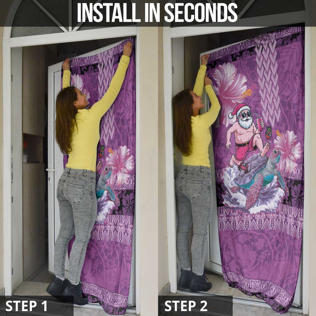 Hawaii Mele Kalikimaka Door Cover Funny Santa with Tribal Tattoos Kakau Purple Color LT03 - Polynesian Pride