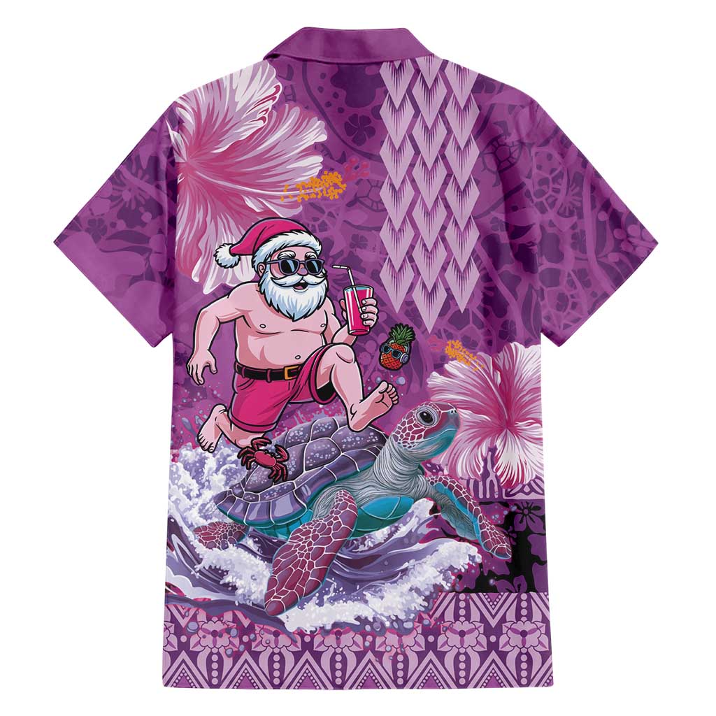 Hawaii Mele Kalikimaka Family Matching Long Sleeve Bodycon Dress and Hawaiian Shirt Funny Santa with Tribal Tattoos Kakau Purple Color LT03 - Polynesian Pride