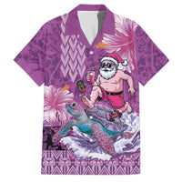 Hawaii Mele Kalikimaka Family Matching Mermaid Dress and Hawaiian Shirt Funny Santa with Tribal Tattoos Kakau Purple Color LT03 Dad's Shirt - Short Sleeve Purple - Polynesian Pride