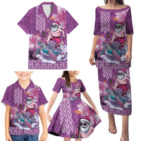 Hawaii Mele Kalikimaka Family Matching Puletasi and Hawaiian Shirt Funny Santa with Tribal Tattoos Kakau Purple Color LT03 - Polynesian Pride