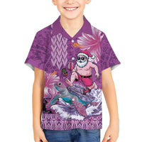 Hawaii Mele Kalikimaka Family Matching Summer Maxi Dress and Hawaiian Shirt Funny Santa with Tribal Tattoos Kakau Purple Color LT03 Son's Shirt Purple - Polynesian Pride