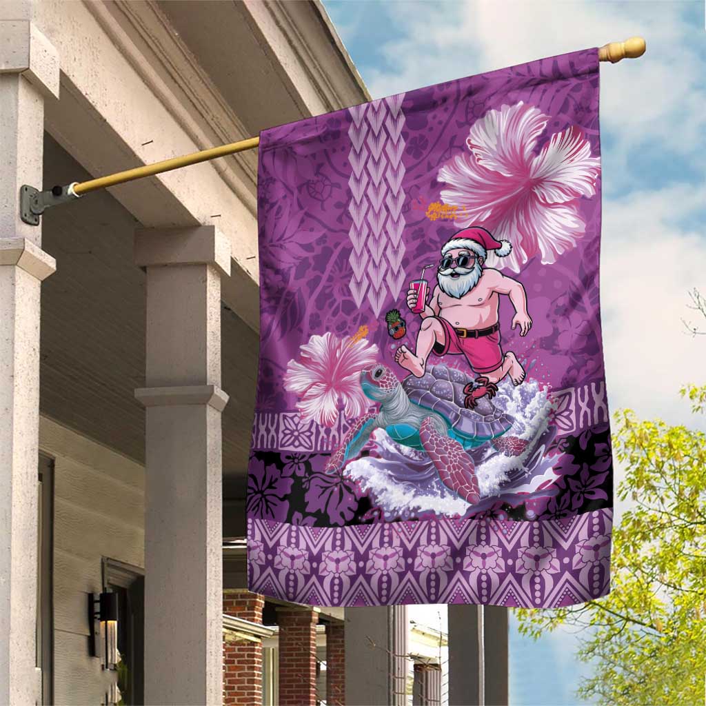 Hawaii Mele Kalikimaka Garden Flag Funny Santa with Tribal Tattoos Kakau Purple Color LT03 House Flag Purple - Polynesian Pride