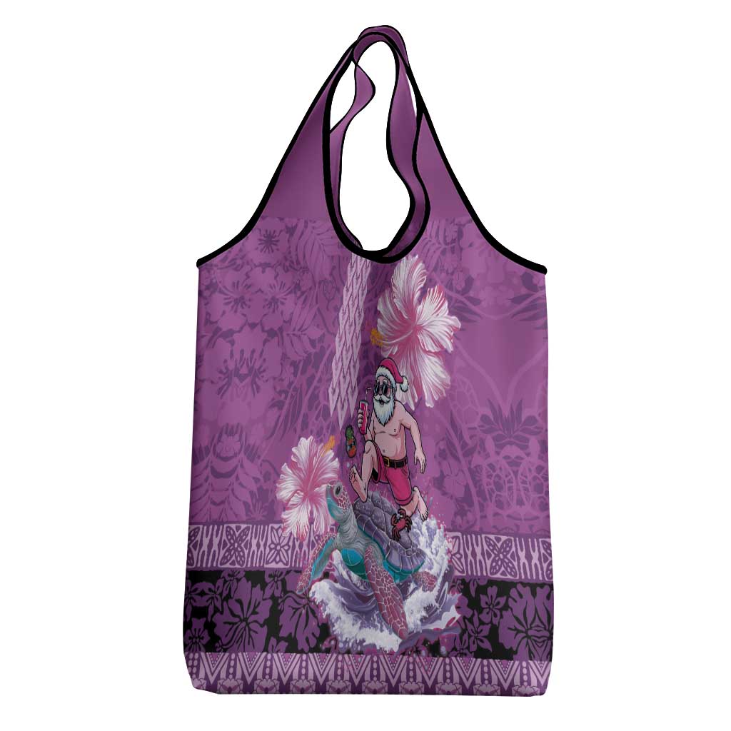 Hawaii Mele Kalikimaka Grocery Bag Funny Santa with Tribal Tattoos Kakau Purple Color LT03 - Polynesian Pride