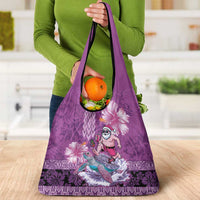 Hawaii Mele Kalikimaka Grocery Bag Funny Santa with Tribal Tattoos Kakau Purple Color LT03 - Polynesian Pride