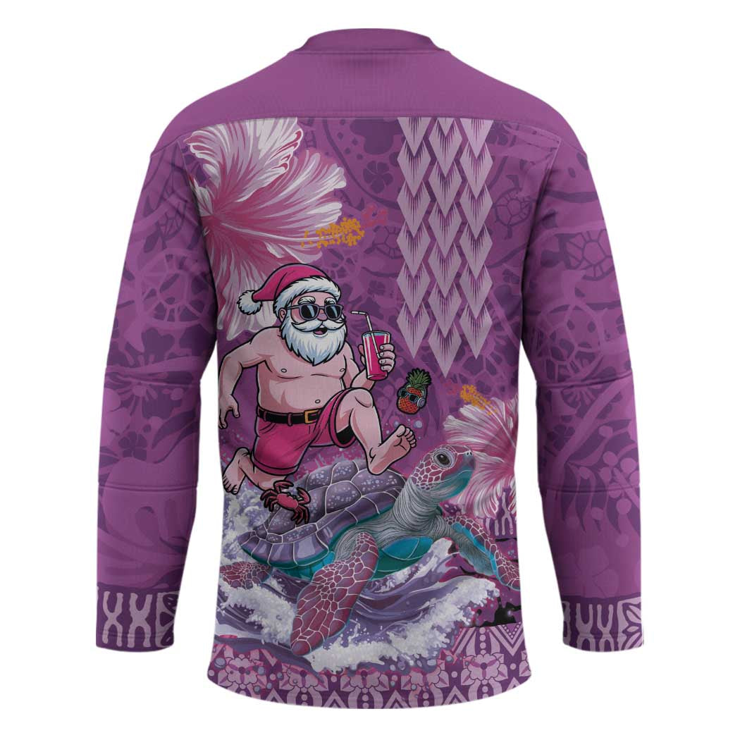 Hawaii Mele Kalikimaka Hockey Jersey Funny Santa with Tribal Tattoos Kakau Purple Color LT03 - Polynesian Pride