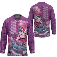 Hawaii Mele Kalikimaka Hockey Jersey Funny Santa with Tribal Tattoos Kakau Purple Color LT03 - Polynesian Pride