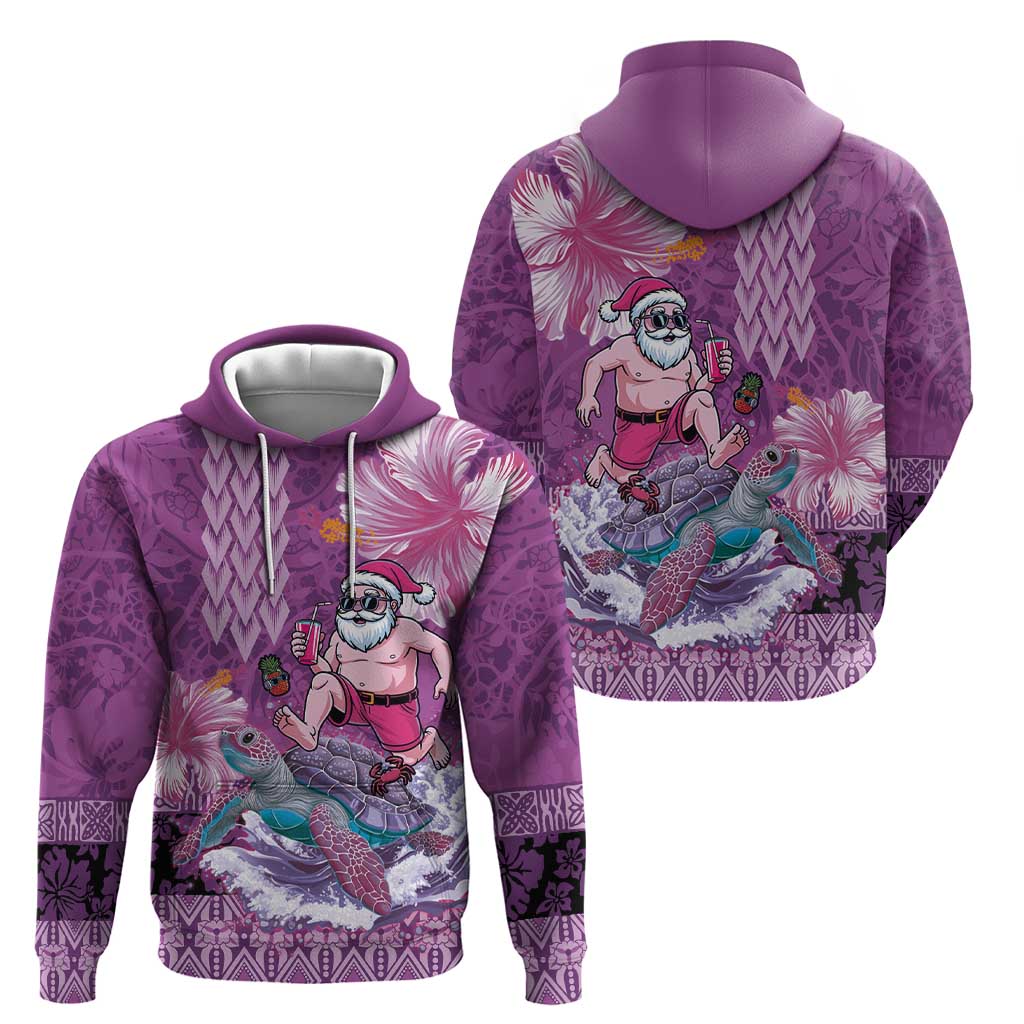 Hawaii Mele Kalikimaka Hoodie Funny Santa with Tribal Tattoos Kakau Purple Color LT03 - Polynesian Pride