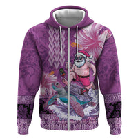 Hawaii Mele Kalikimaka Hoodie Funny Santa with Tribal Tattoos Kakau Purple Color LT03 Zip Hoodie Purple - Polynesian Pride
