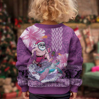 Hawaii Mele Kalikimaka Kid Ugly Christmas Sweater Funny Santa with Tribal Tattoos Kakau Purple Color LT03 - Polynesian Pride