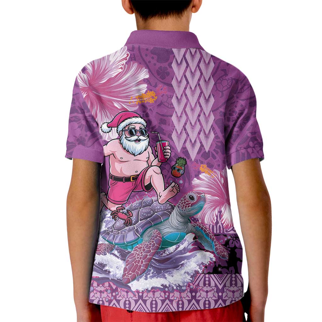Hawaii Mele Kalikimaka Kid Polo Shirt Funny Santa with Tribal Tattoos Kakau Purple Color LT03 - Polynesian Pride