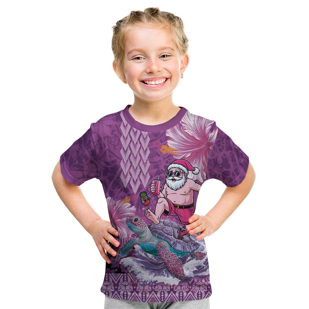 Hawaii Mele Kalikimaka Kid T Shirt Funny Santa with Tribal Tattoos Kakau Purple Color LT03 Purple - Polynesian Pride