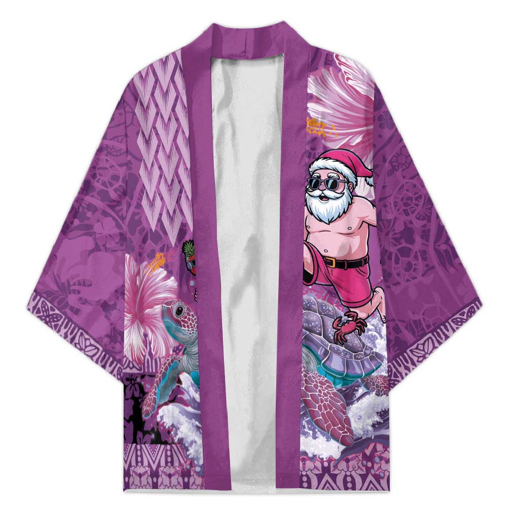 Hawaii Mele Kalikimaka Kimono Funny Santa with Tribal Tattoos Kakau Purple Color LT03 Unisex Purple - Polynesian Pride