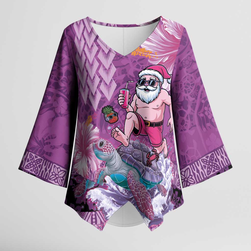 Hawaii Mele Kalikimaka Kimono Sleeve Blouse Funny Santa with Tribal Tattoos Kakau Purple Color LT03 Female Purple - Polynesian Pride